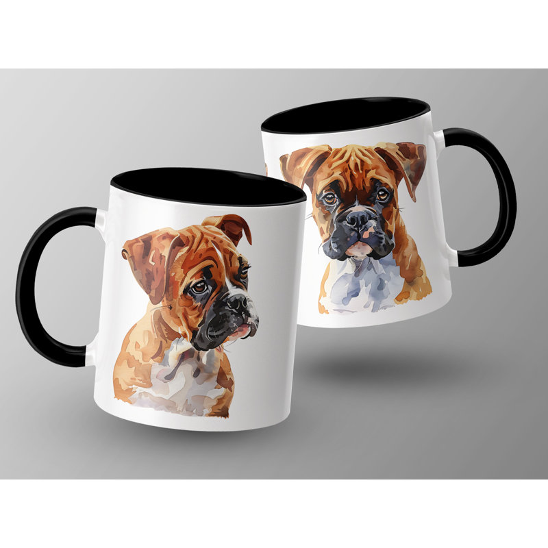 11oz Watercolour Boxer Dog Design Coffee Mug, 3, Black