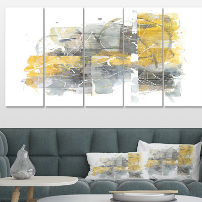 " Moving in and out of Traffic II Yellow Gray " 5 Piece Art Acrylic Set