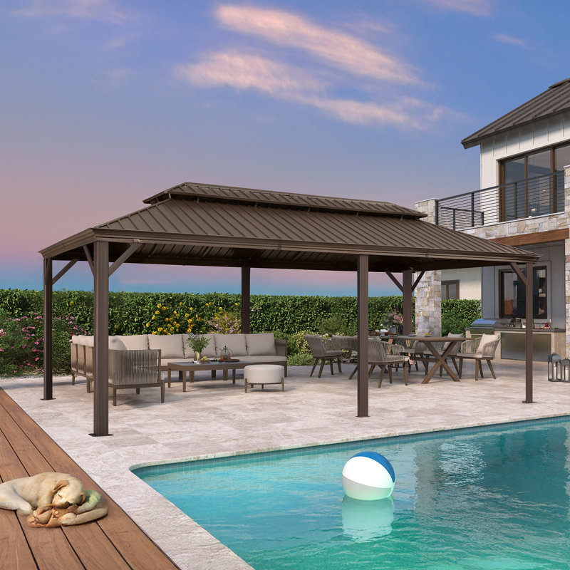 Large Gazebo With Galvanized Steel Roof Outdoor Permanent Hardtop Gazebo, 10 Ft. H x 12 Ft. W x 24 Ft. D