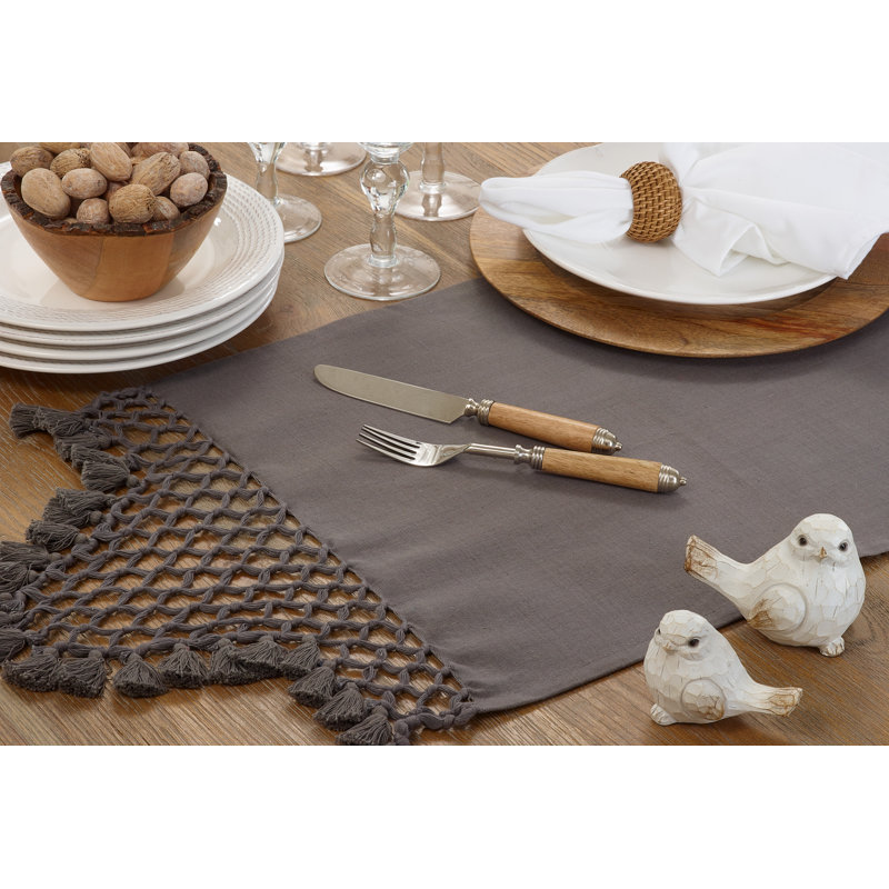 Grey Cotton Braided Tassel Table Runner, 16 x 72 in