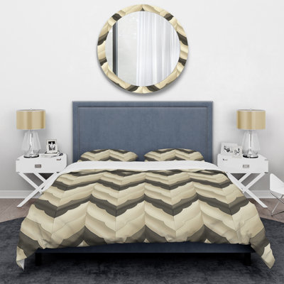 Ensemble de housse de couette Beige White Modern Chevron IV - Modern