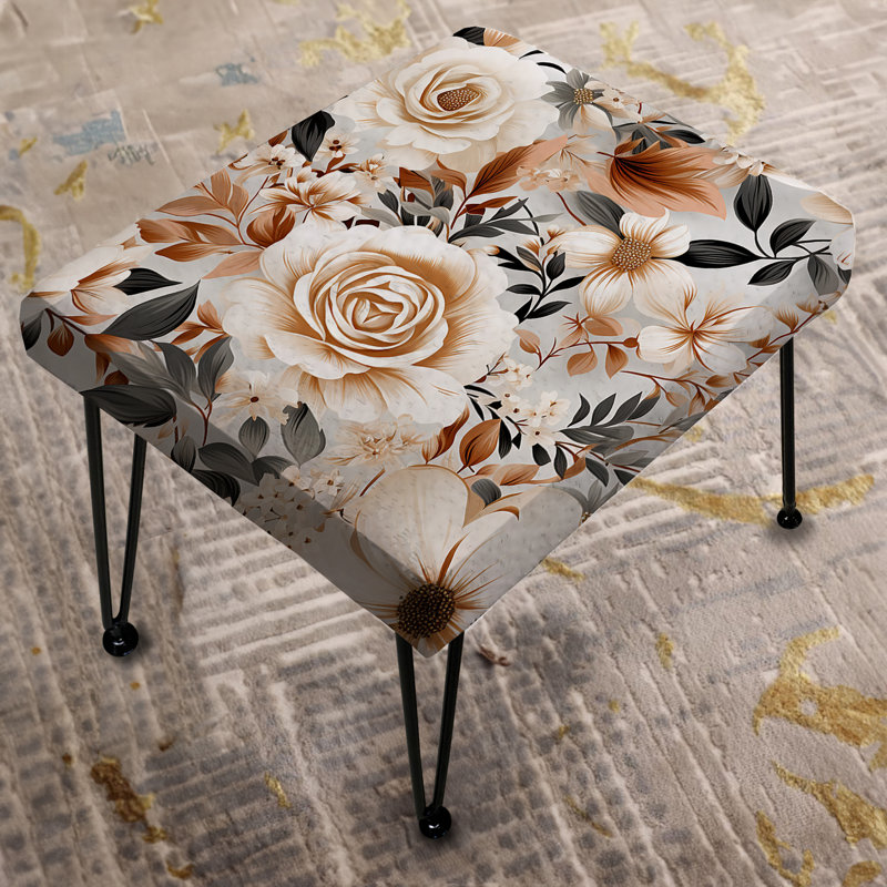 Classic Vintage White Garden Melodies - Floral Rectangle Ottoman