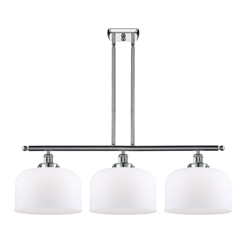 Luminaire suspendu linéaire à 3 lumières pour îlot de cuisine Lattimer, Chrome poli, Ampoule non incluse, Blanc mat