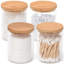 4 Pack Glass Qtip Holder Dispenser Set,Apothecary Jars With Lids For Vanity Makeup Organizer(Clear Glass With Bamboo Lids)