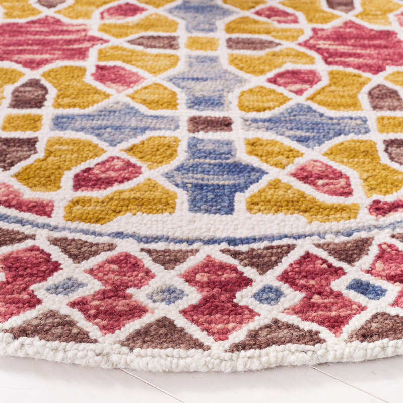 Tapis rouge / jaune en laine / coton touffeté à la main Bobbi-Jane, Tapis de couloir 2 pi 3 po x 9 pi