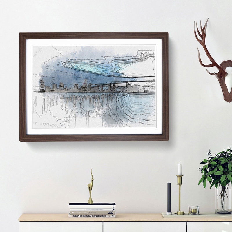 New Jersey Skyline in Abstract - Picture Frame Graphic Art Print, Walnut Framed, 36cm H x 48cm W x 2cm D