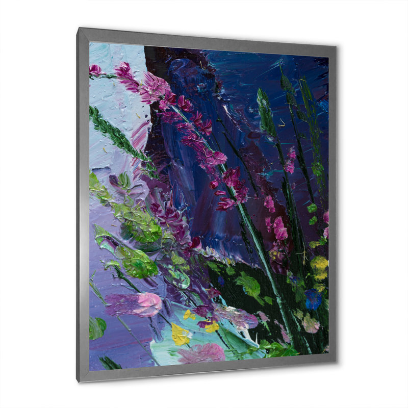 Abstract Purple And Green Flowers II " Abstract Flowers II " by Designart, Silver Picture Frame, 36" H x 24" W x 1" D