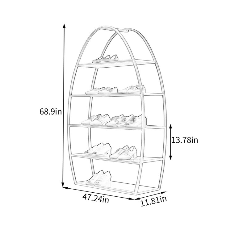 Gold Metal Egg Shape Display Shelf, (5 Shelves) 68.9"H x 47.24"W x 11.81"D