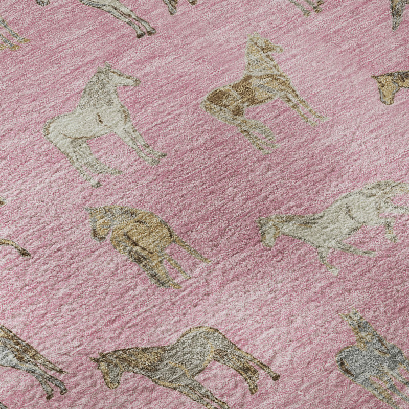 Tapis à imprimé animal de qualité supérieure lavable à la machine Prisco, Rosé, Rond 8 pi