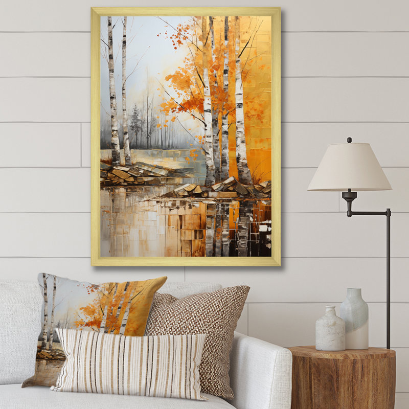 «Dalaine Birch Woods Autumn Tapisserie VI», reproduction sur toile, H 40 po x l 30 po x P 1,5 po, Encadrement doré