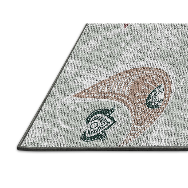 Tapis vert / gris / blanc cassé tissé à la machine, Rectangle 2 pi x 4 pi