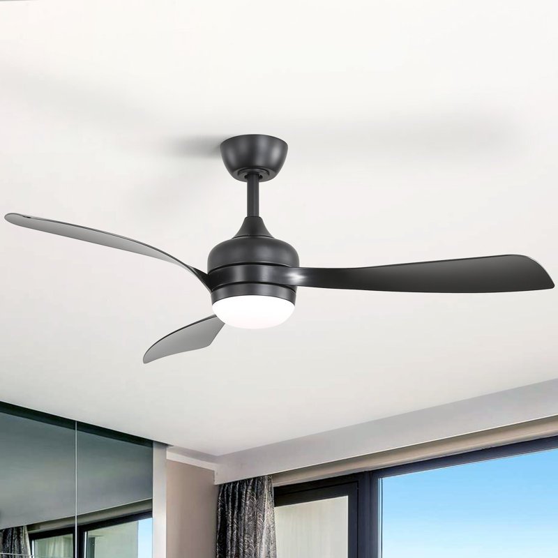 Ventilateur de plafond moderne à 3 pales de 52 po avec pales en ABS avec lumière DEL et télécommande, moteur à courant continu réversible, température de couleur réglable