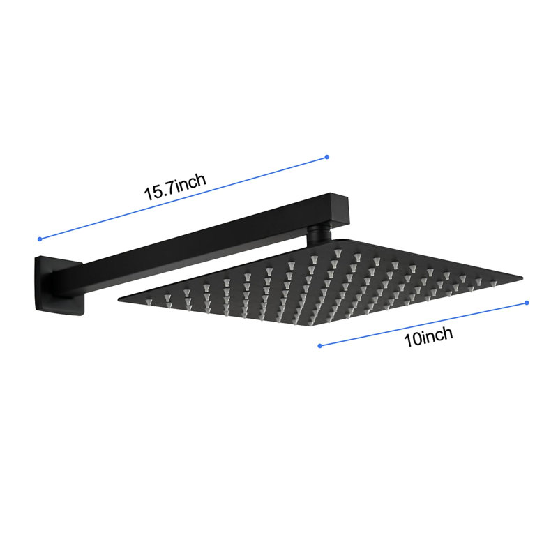 10" Wall Mount Rainfall Square Shower Head, Matte Black