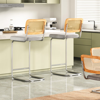 Tabouret de bar gris de 30 po à hauteur de comptoir de 2, velours rembourré avec dossier, chaises sans accoudoirs pour îlot de cuisine, cadres en métal, conception en porte-à-faux, fonction de glissement, méthode d'assemblage rapide, style moderne