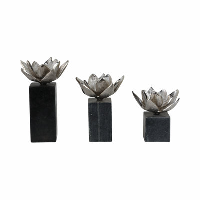 Sagebrook Home 3-Pieces Darby Flower Statuary With Marb