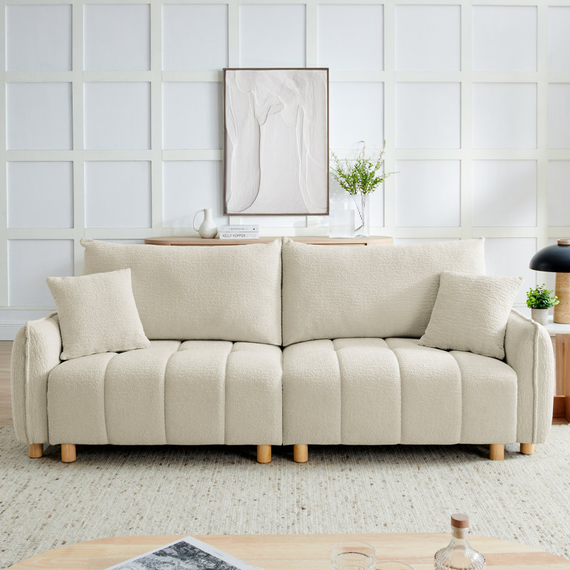 90.15" Queen size upholstered Multi-functional convertible sleeper sofa with storage, Beige