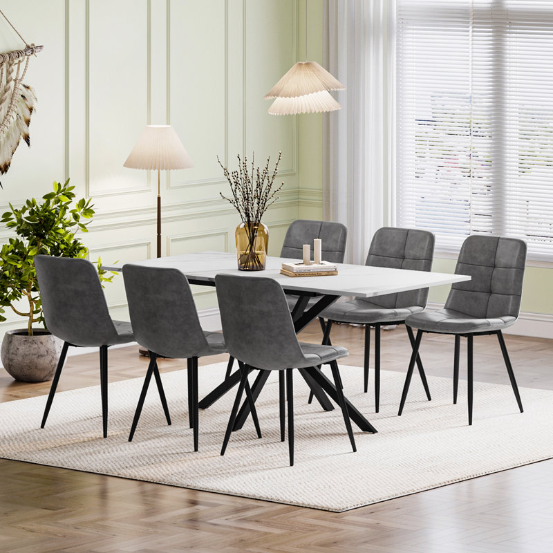 6 - Person Drop Leaf Dining Set, White, Grey