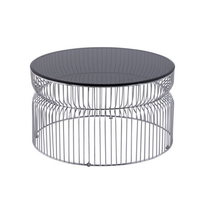 30" Round, Coffee Table, Finish, Tinted Tempered Glass, Open Metal Frame, Contemporary - Plan Interiors Minimalist Decor
