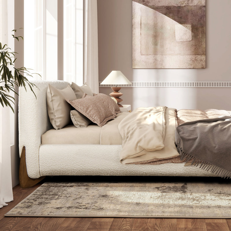 Lansford Puffy Modern Platform Bed,, Queen, White