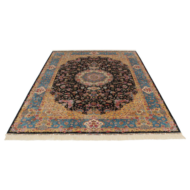 Tapis turc noir et bleu 6 x 9