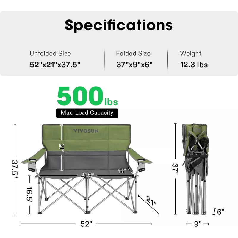 Chaise de camping pliante avec coussins Sammie, Vert / gris