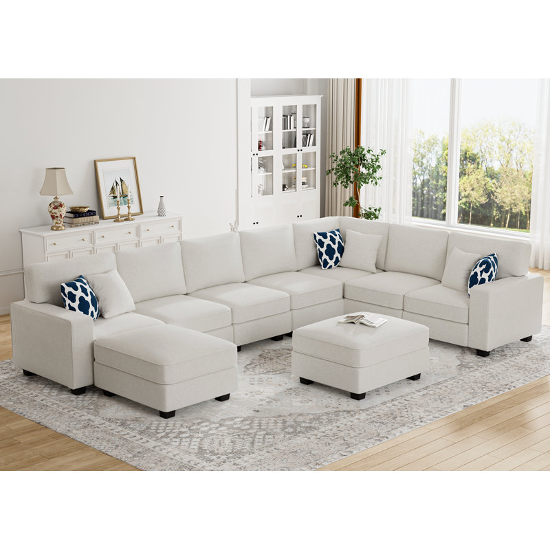 Canapé modulaire réversible à combinaison flexible, Mélange de polyester crème