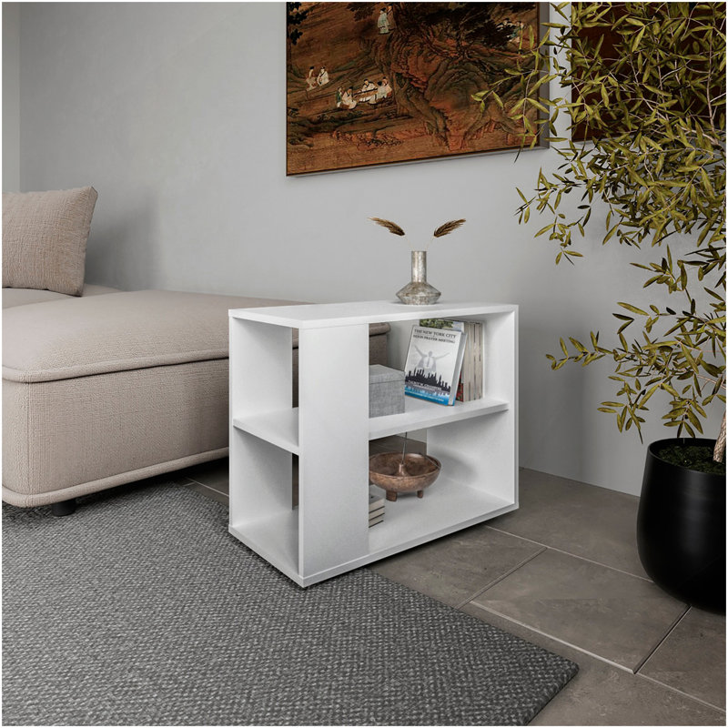 Rio Verde Side Table In Melamine With Open Storage, White, White