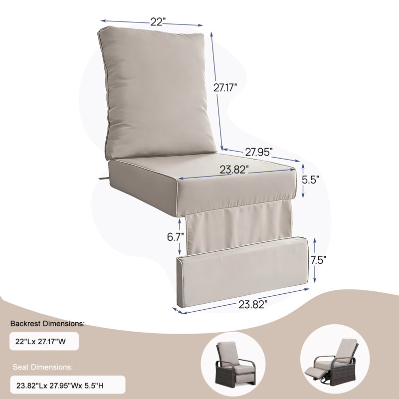 Coussin de dossier de siège extérieur, coussin de remplacement de fauteuil inclinable pour meubles de patio, coussin de siège profond