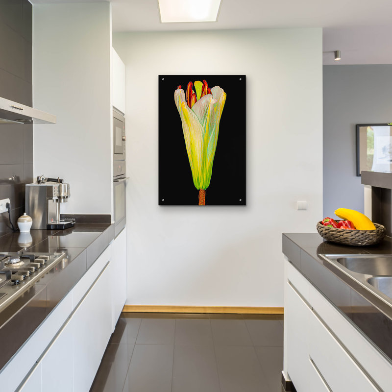 «Lily Bud» par Pamela Plummer, art mural en verre acrylique, 16 po x 24 po, H 36 po x l 24 po x P 0,2 po
