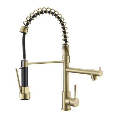 Robinet d'évier de cuisine commercial, rétractable, acier inoxydable, or brossé, qualité de fabrication fonctionnelle