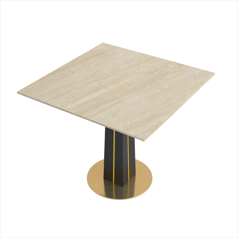 Table de salle à manger carrée en pierre frittée pour petits espaces, plateau blanc doux avec pieds en bois massif et base dorée, table de cuisine pour 33,5 pouces pour 2 personnes