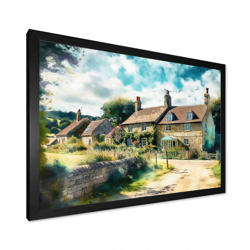 «Ruland England Small Town Cottage II», reproduction sur toile, Cadre photo noir, H 34 po x l 44 po x P 1,5 po