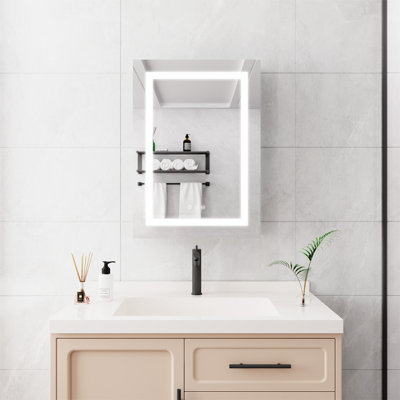 Armoire à pharmacie 20 po x 28 po avec miroir mural pour salle de bain avec lumières DEL
