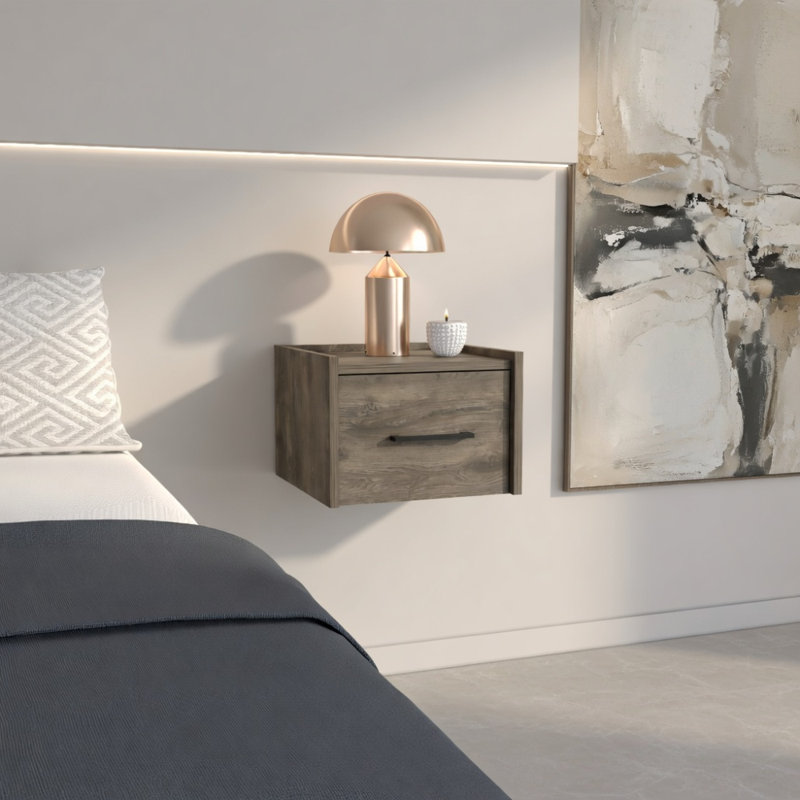 Table de chevet flottante, conception peu encombrante avec tiroir pratique et surface, brun foncé, Marron foncé