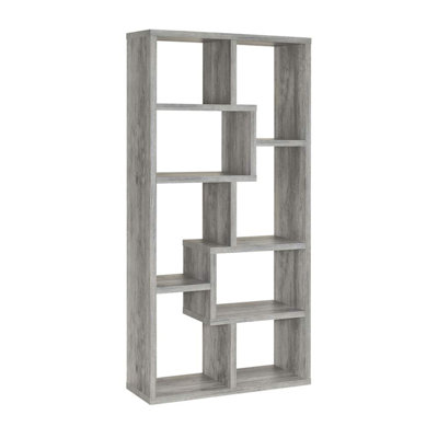 10-Shelf Geometric Bookcase In Grey Driftwood Finish