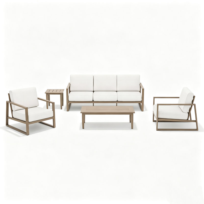Hamarto 5 Pieces Aluminum Patio Conversation Sofa Seating Group With Cushions For 5 Person