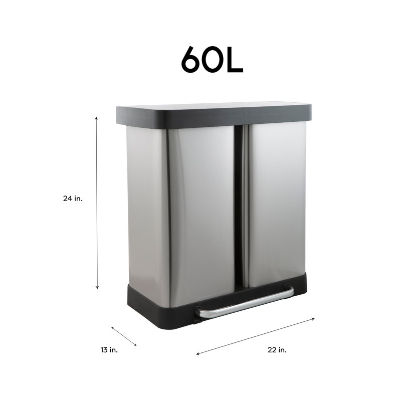 Steel Step On Multi-Compartments Trash & Recycling Bin - 15.85 Gallons