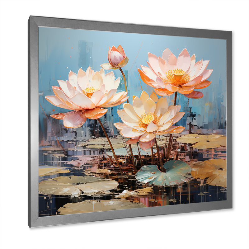 Lotus Pond Blooms Come Alive, H 30 po x l 30 po x P 1 po, Cadre simple argenté