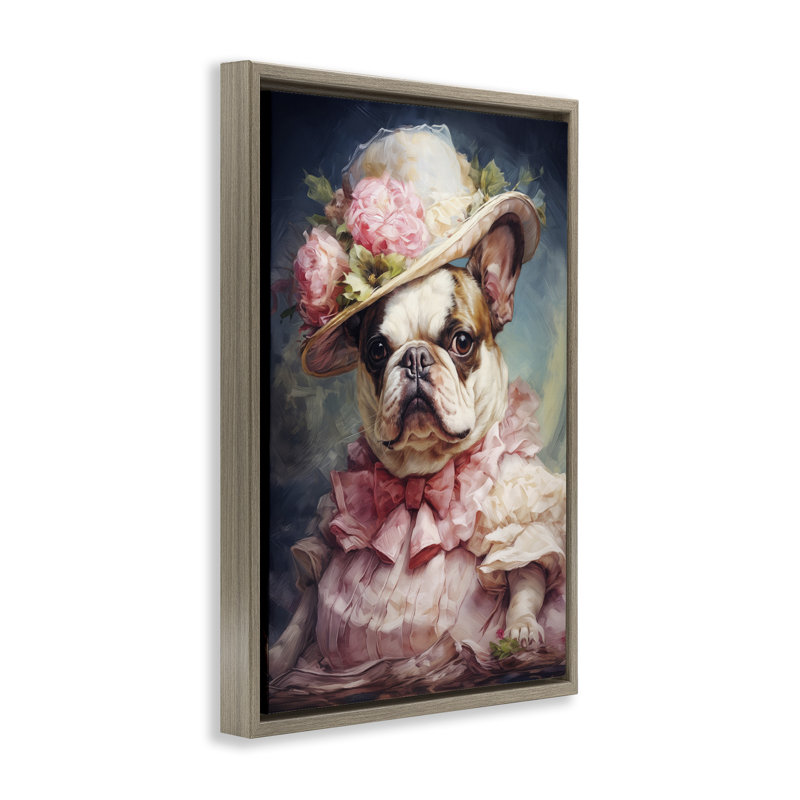 Cadre flottant Elegant Lady French Bulldog, design par Wumples, H 31 po x l 21 po, Cadre flottant orme Montalcino