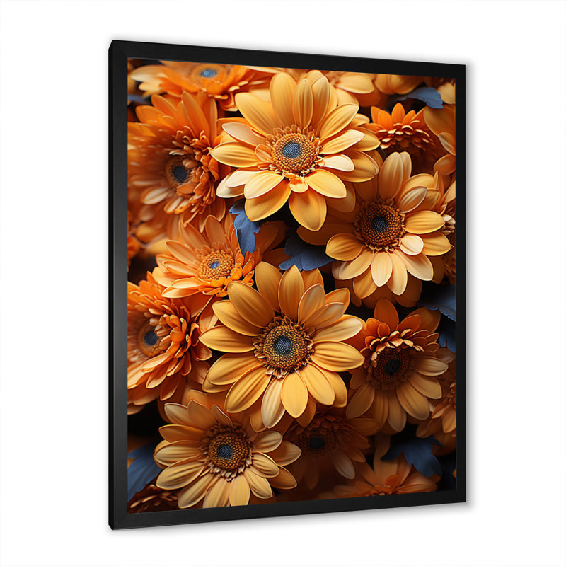 Orange orange, art mexicain, tournesols mexicains II sur toile, H 44 po x l 34 po x P 1,5 po, Cadre photo noir