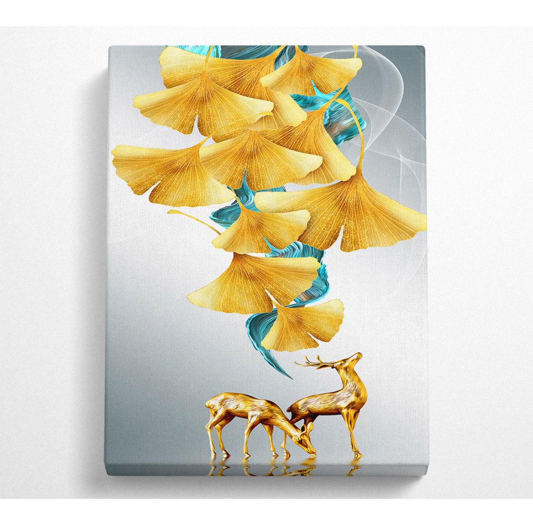 Gold Petals Deer - No Frame Kunstdrucke auf Leinwand