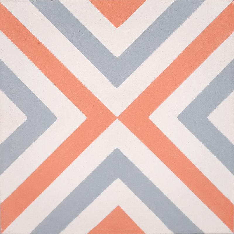 Carreau de ciment à motif de ciment 8 po x 8 po Mazagan, Orange / gris