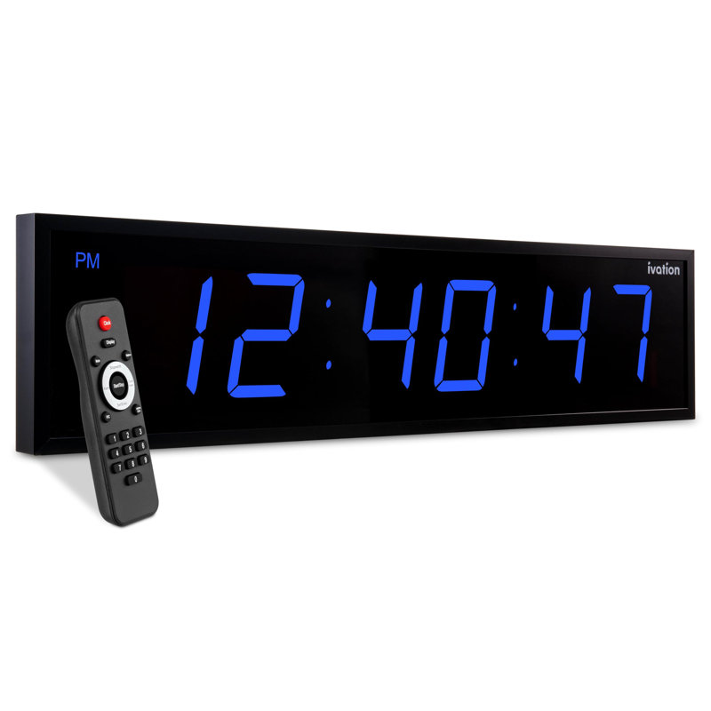 Horloge murale numérique à DEL, Bleu, H 8 po x l 24 po x P 1,75 po