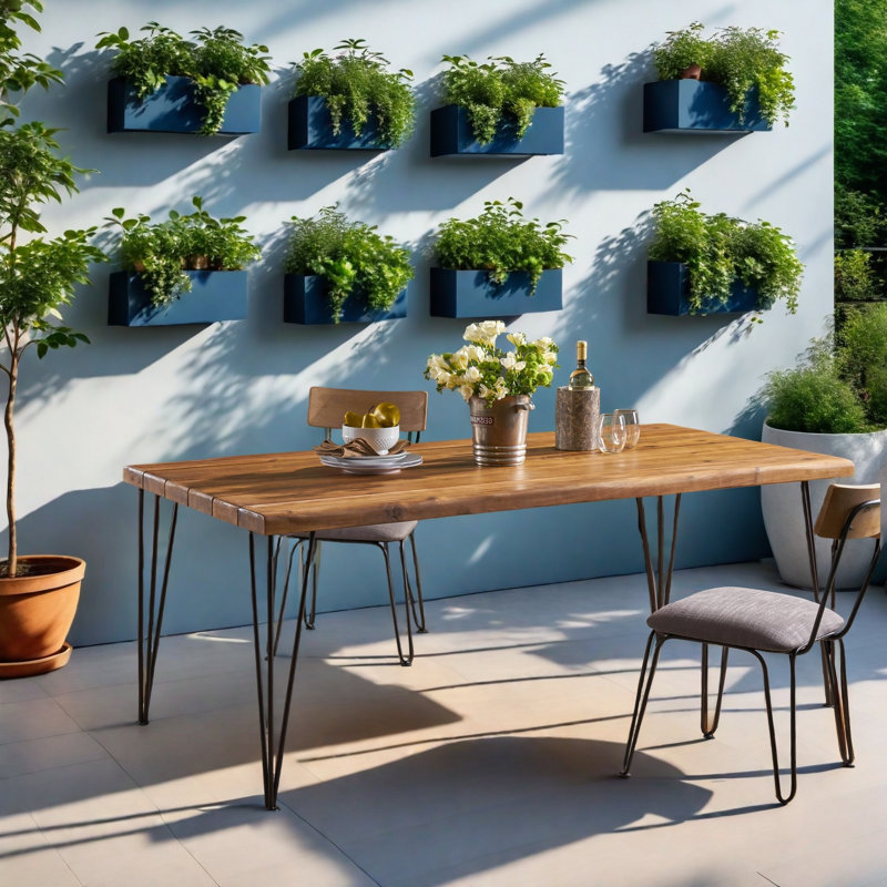 Vikesha Acacia Solid Wood Top Metal Base Dining Table