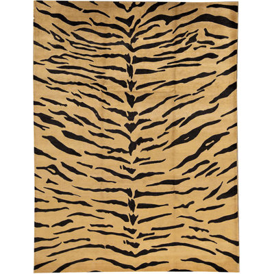 Hand-Knotted High-Quality Gold and Black Area Rug
