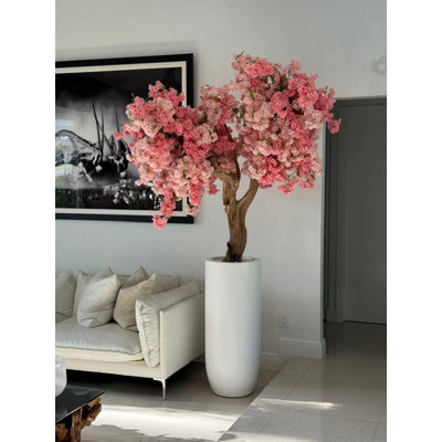 Cerisier rose en pot blanc mat