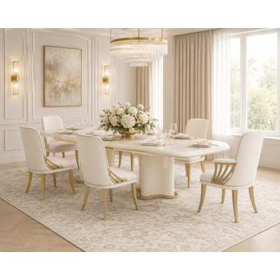 La Terrazza 6-Person Pedestal Dining Room Set - Creamy Pearl