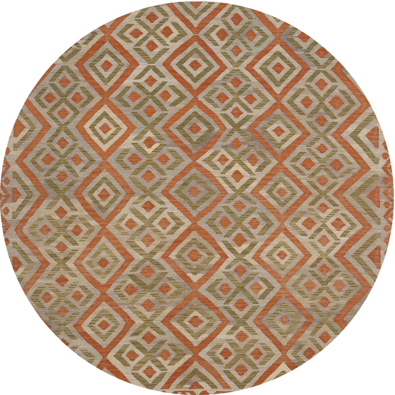 Tapis contemporain brun / rouge / gris, Rond 7 pi