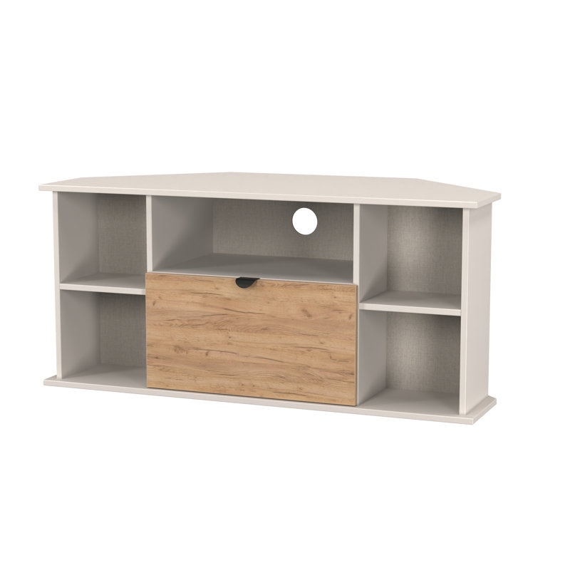Sunehri Corner TV Unit, 51cm H x 110cm L x 52cm W, Oak/White