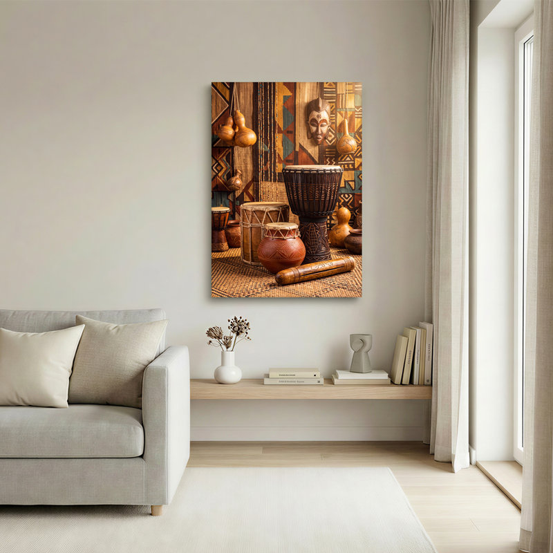 Art mural sur toile "Tambours de terre et masque africain", 36"H x 24"W